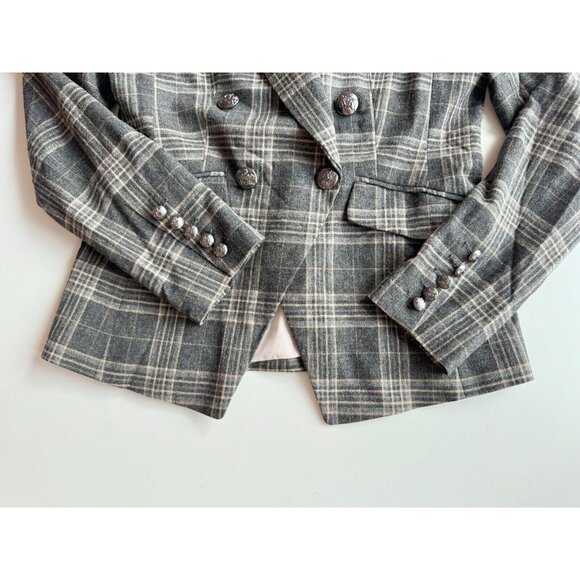 BANANA REPUBLIC Cadet Grey Check Wool Flannel Double Breasted Blazer, Size 6 - Picture 10 of 16